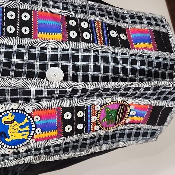 Art to Wear Upcycled Long Line Jacket Colorful Vintage Lagenlook Women's size M - Picture 6 of 16